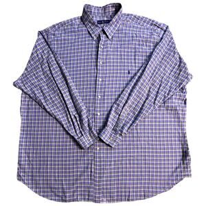 Ralph Lauren Shirt Mens 4XLT Blue Plaid Button Up Long Sleeve Cotton Classic